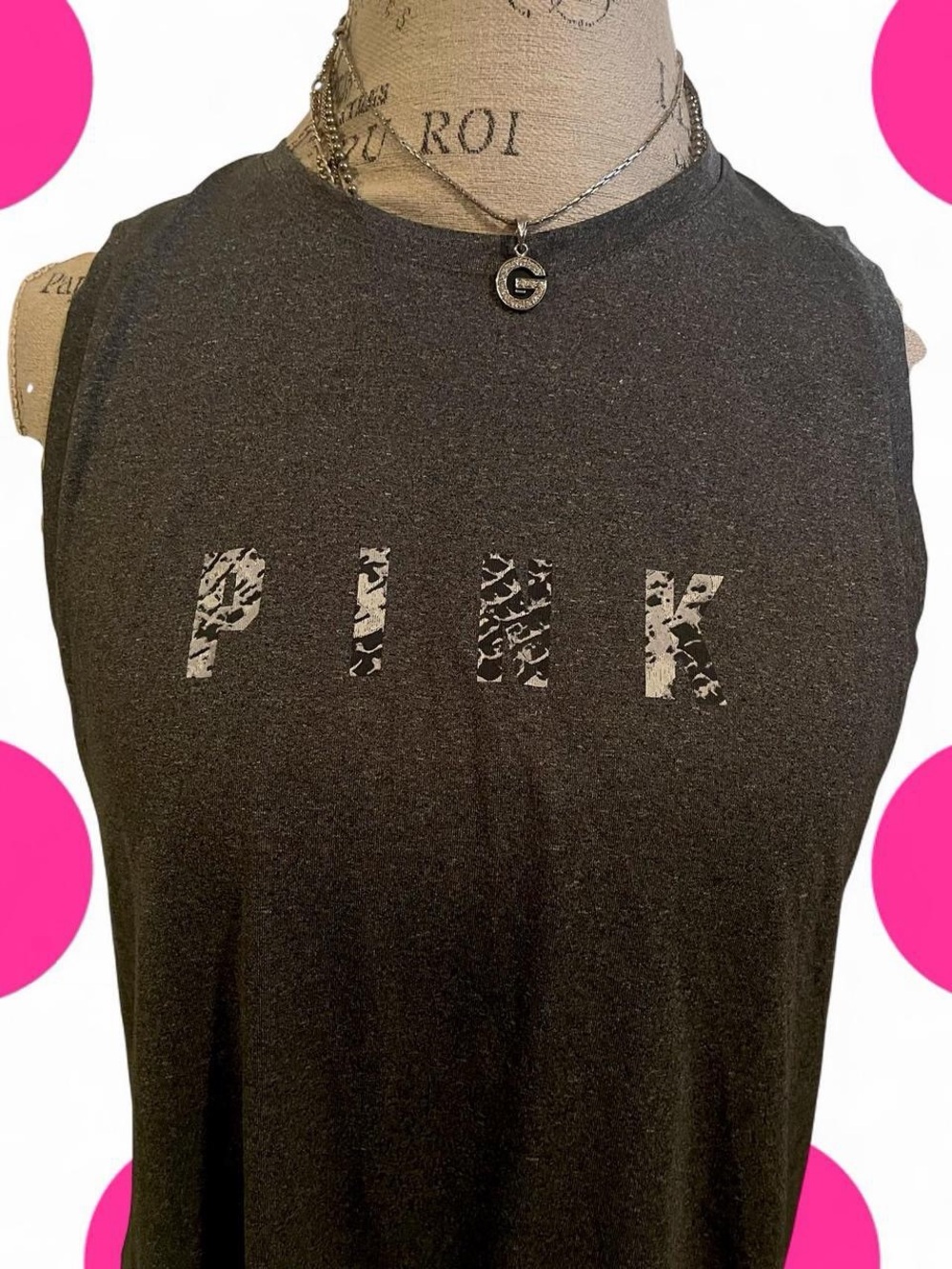 Y2K Victoria’s Secret PINK • Grey Snakeskin PINK Logo Tank top • SIZE - MEDIUM
